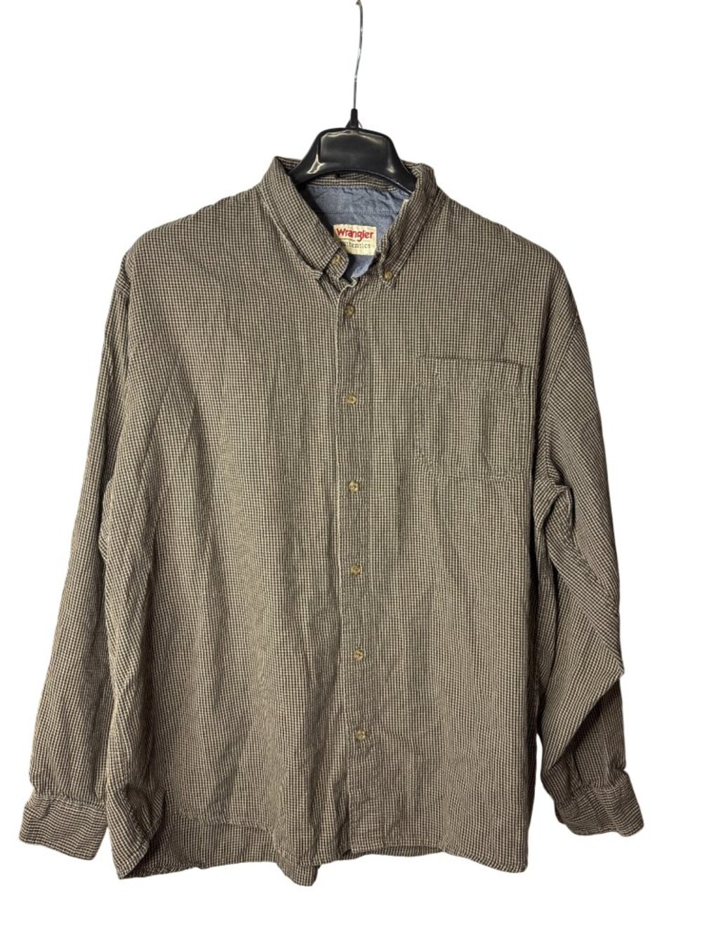 Wrangler Authentics Mens Button Down Shirt Size 2XT Plaid Brown Tan Cotton